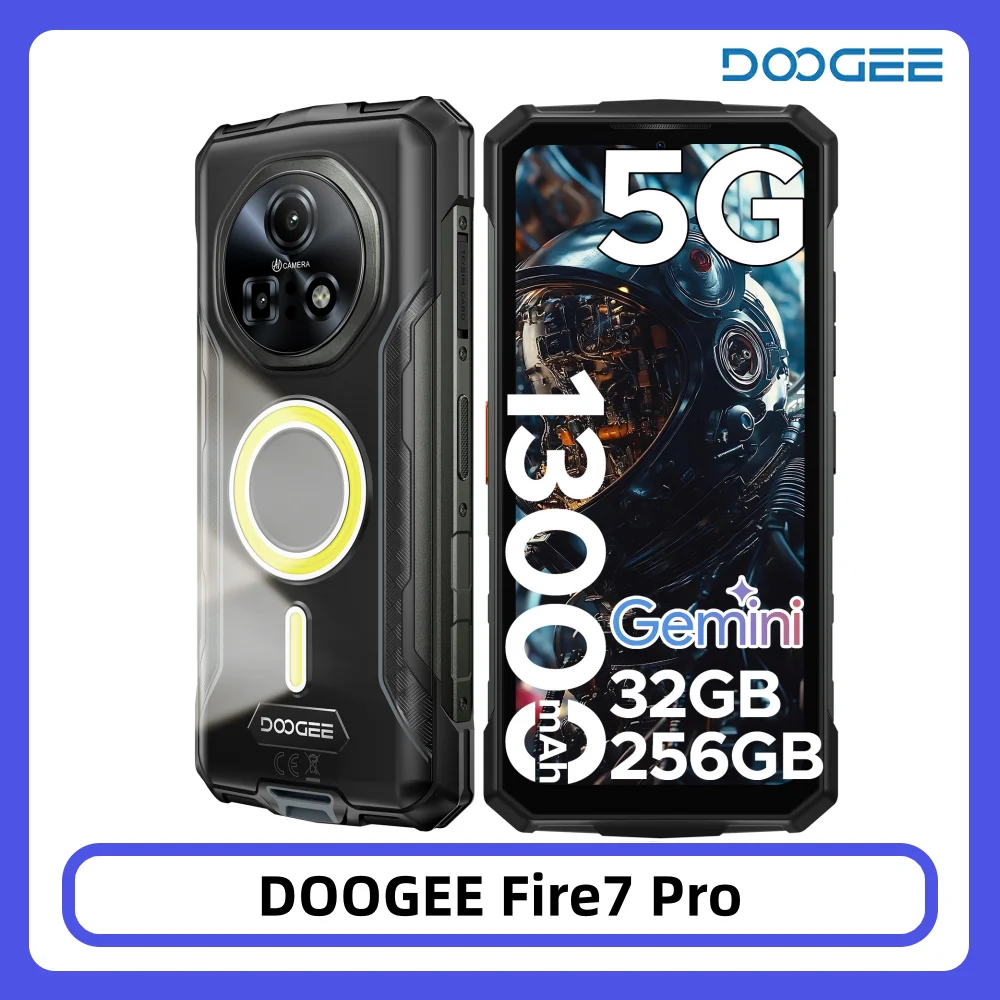 DOOGEE Fire 7 Pro 5G Robustes Smartphone 32GB 256GB Duale Campinglampe 13000mAh 64MP Kamera 6,6-Zoll-Bildschirm Dimensity 6300 NFC Smartphone