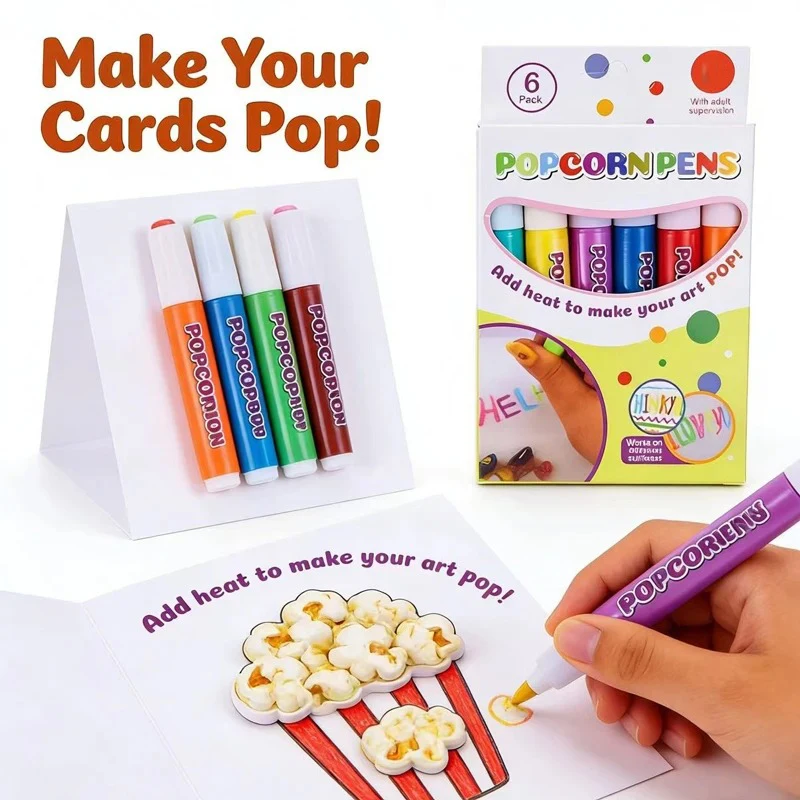 Magische Popcorn-Stifte 6 Farben Wärmeaktivierte 3D-Puffy-Farbstifte Bubble-Stifte für Kinder Zeichnen DIY Kunst Basteln Marker Schule Image