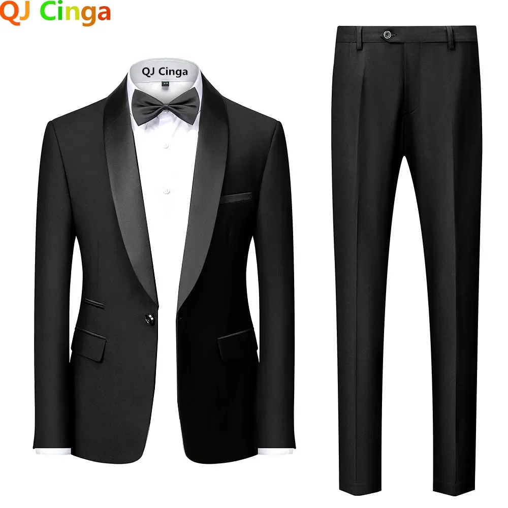 Schwarze Männer Farbe Block Kragen Anzüge, Business Casual Jacke Hose, asiatische Größe Blazer Mantel Hose, blaue Herren 2 Stück Set
