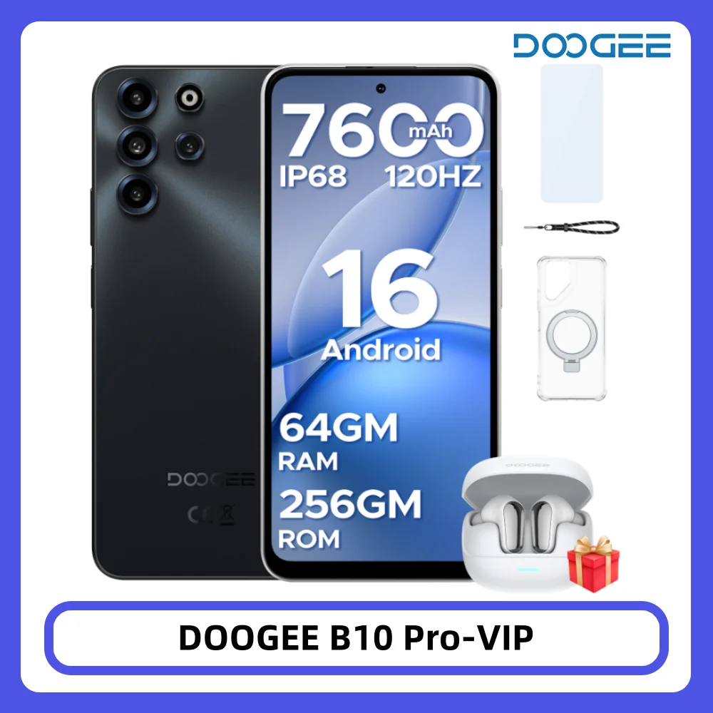 DOOGEE B10 Pro Smartphone 64GB+256GB 6,63 Zoll FHD 120Hz Display IP68 Helio G100 7600mAh Akku 64MP Kamera Android 16 NFC Image