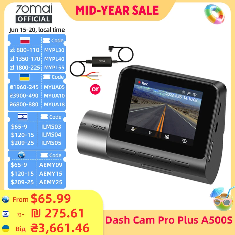 70mai A500S Rekorder Auto DVR Frontkamera a500s 1944p Nachtsicht 70mai Dash Cam Pro plus eingebaute GPS Wifi Unterstützung Heck kamera Image