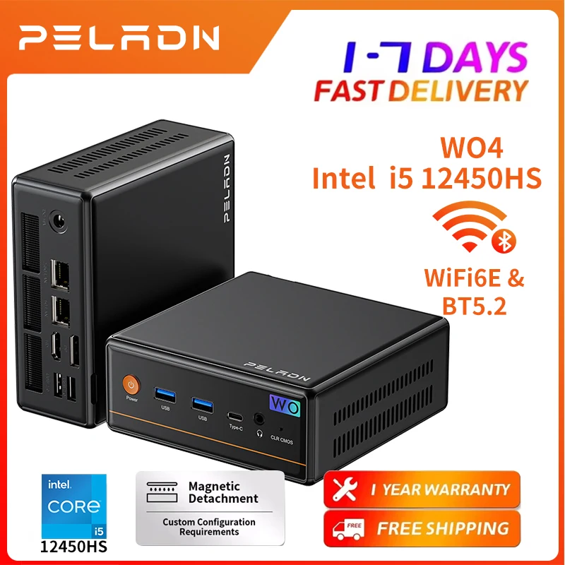 PELADN Mini-PC Intel i5-12450H (bis zu 4,4 GHz), WiFi 6/BT5.2, 3 Jahre Garantie, Micro-PC für Gaming & Büro, Barebone Image