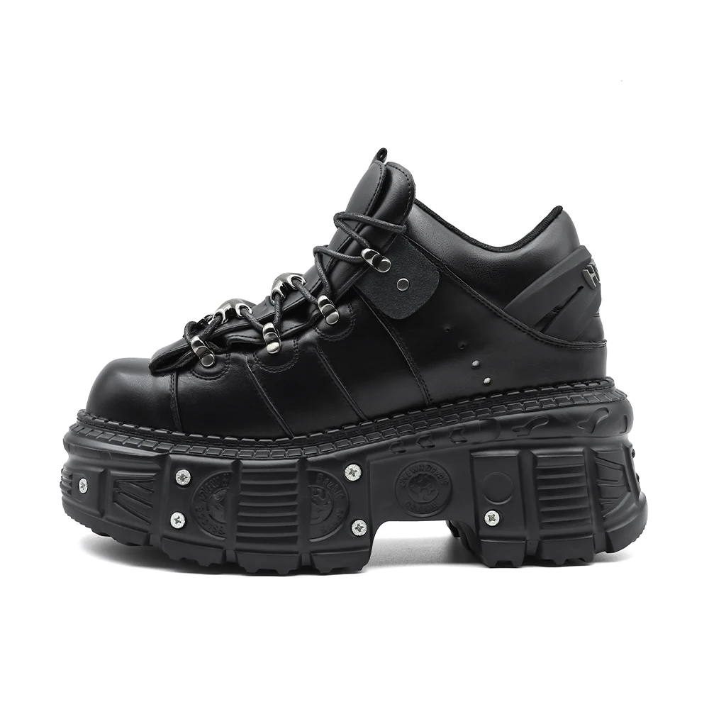 Neue Frauen Schuhe Punk Stil Lace-up Ferse Höhe 6CM Plattform Schuhe Frau Gothic Ankle Rock Stiefel Metall dekor Frau Turnschuhe