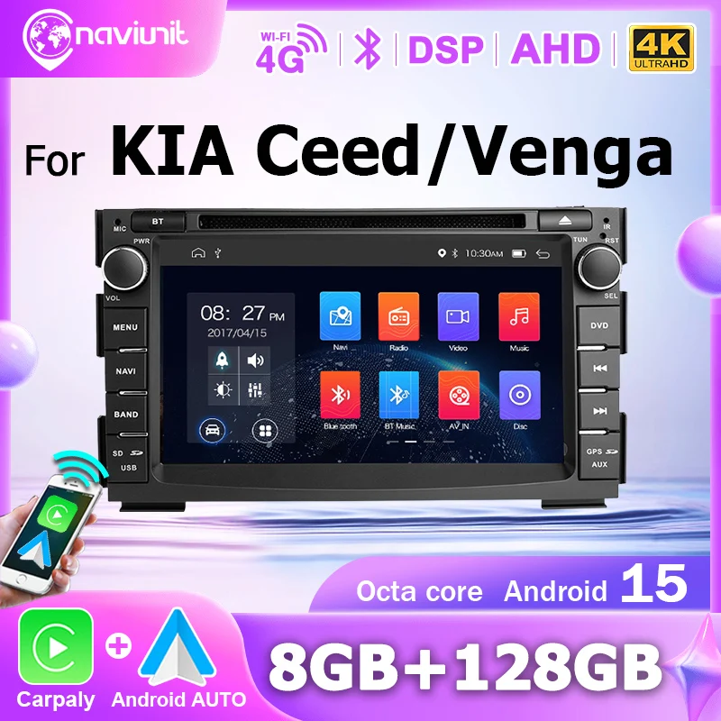 Autoradio Wireless Carplay Android 15 con Schermo per KIA Ceed Venga 2010-2016, 2 DIN, Lettore Multimediale 4G LTE