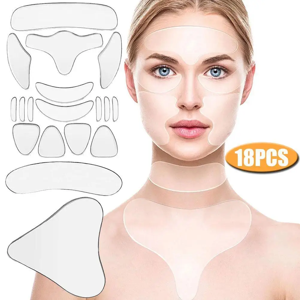 Set di 5/11/16/18 Pezzi di Patch in Silicone Riutilizzabili Anti-Rughe per Viso, Collo, Fronte, Occhi, Guance e Petto - Strumenti di Bellezza