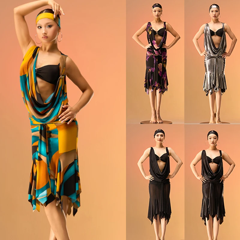 2024 Nuovo Sexy Costume di Ballo Latino delle Donne Backless Chacha Top Gonna a Coda di Pesce Adulti Salsa Sala da Ballo Concorso di Ballo Wea 11190