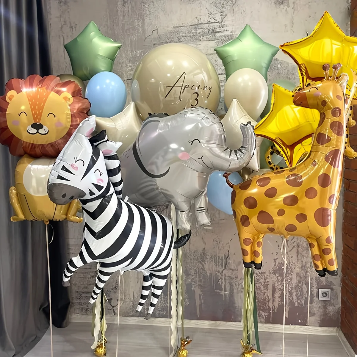 Set di 8 Palloncini in Alluminio a Forma di Animali Cartoon, Decorazioni per Feste a Tema Giungla e Safari, Palloncini Tigre e Giraffa per Compleanno Bambini