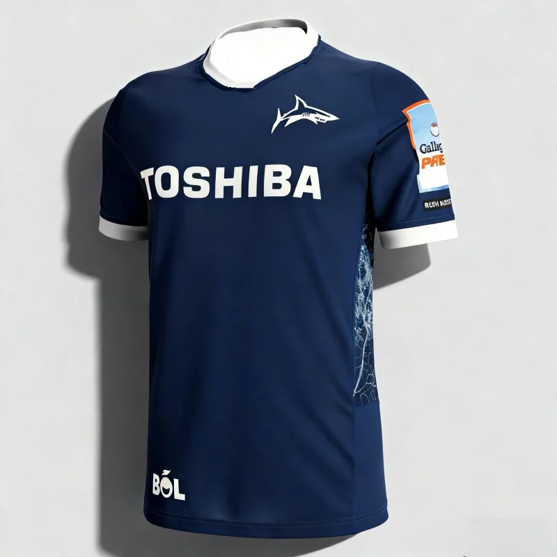 Nouveautés 2026 – Maillot de rugby des Sharks d'Angleterre pour hommes, séchage rapide, entraînement, domicile, famille et enfants