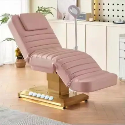 Lit de beauté électrique de luxe léger avec base dorée, lit de massage réglable pour salon de beauté, lit de massage thérapeutique pour SPA médical et esthétique