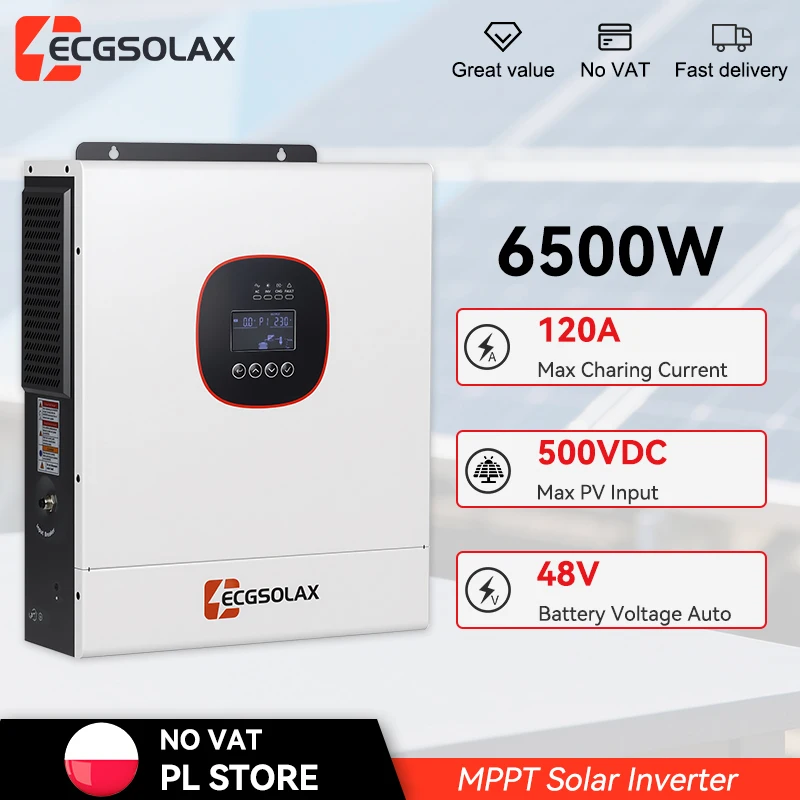 ECGSOLAX 6.5KW 48V Onduleur Solaire Hybride 220Vac avec MPPT 120A, Onduleur Solaire Hybride Intégré WIFI, Onduleur Hybride Hors Réseau