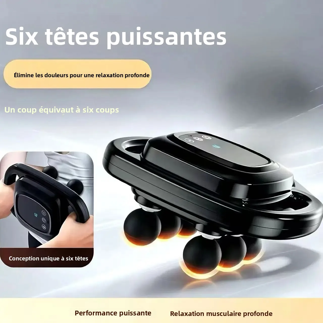 Pistolet de massage à 6 têtes pour la relaxation musculaire profonde, appareil de massage vibrant multi-têtes pour le soulagement des douleurs corporelles et la relaxation.