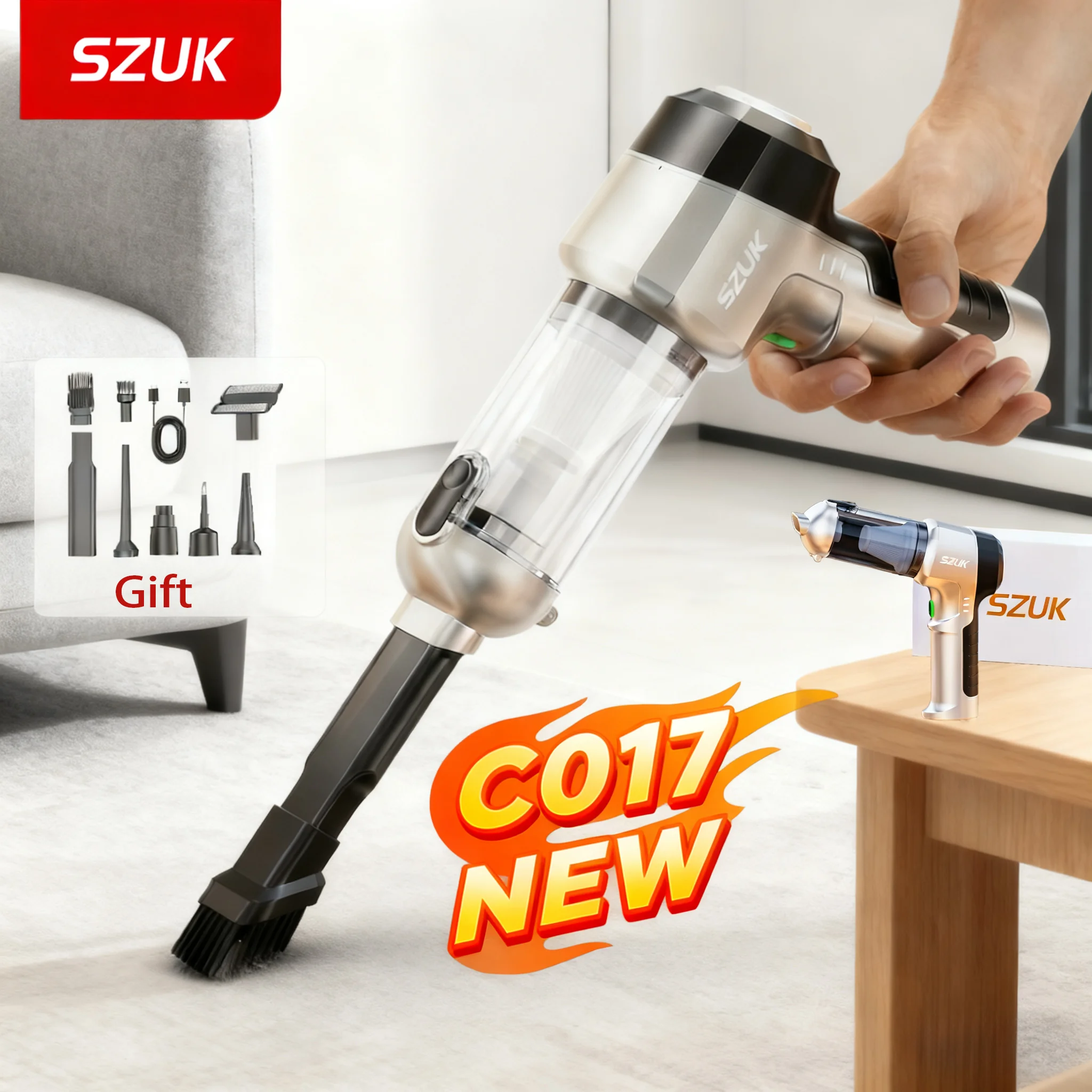 2026 Nouvel SZUK aspirateur pour voiture puissant , mini aspirateur à un bouton pour éliminer la poussière, 9998700 Pa aspirateur à main, aspirateurs sans fil, aspirateur laveur de sol,aspirateur