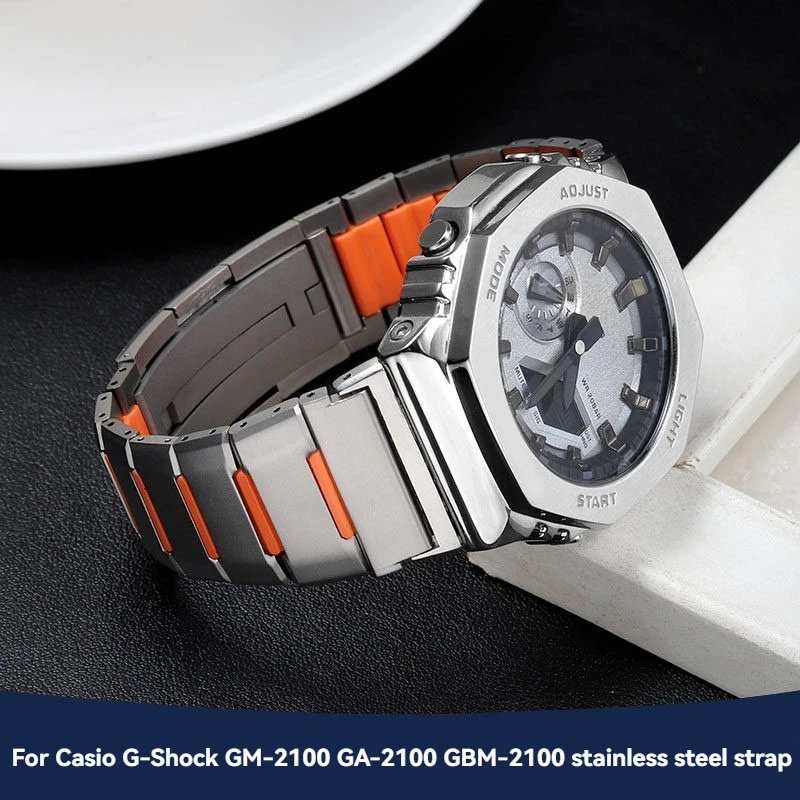 Bracelet en acier inoxydable octogonal pour Casio G-Shock GM-2100 GA-2100 GBM-2100, bracelet de montre de remplacement entièrement en métal pour hommes