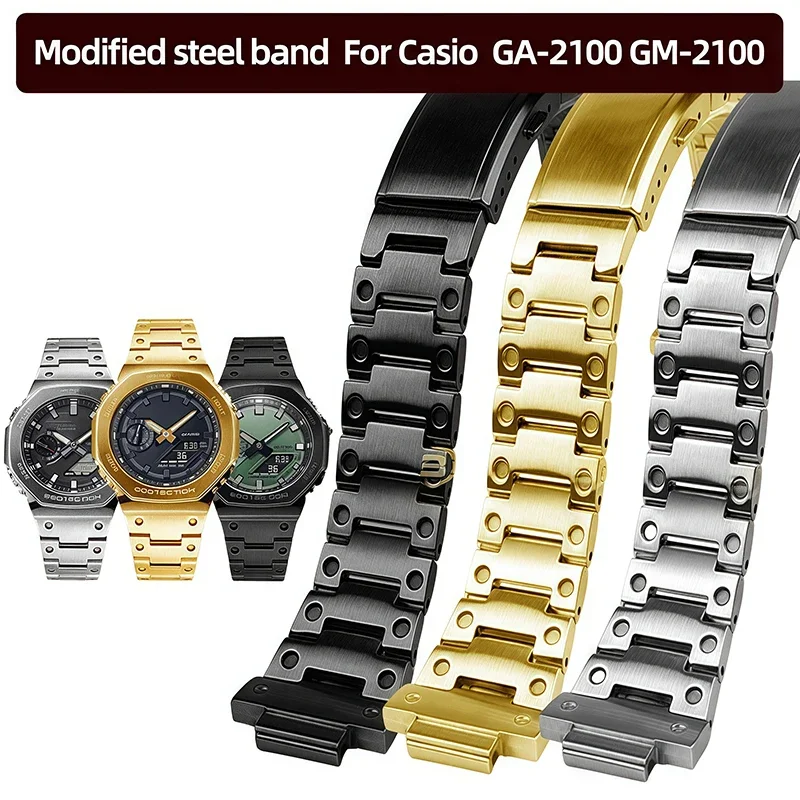 Bracelet en acier inoxydable GBM-2100 pour Casio G-SHOCK gbm2100, chaîne de montre en métal et acier inoxydable, bracelet en acier modifié GA-2100 GM-2100
