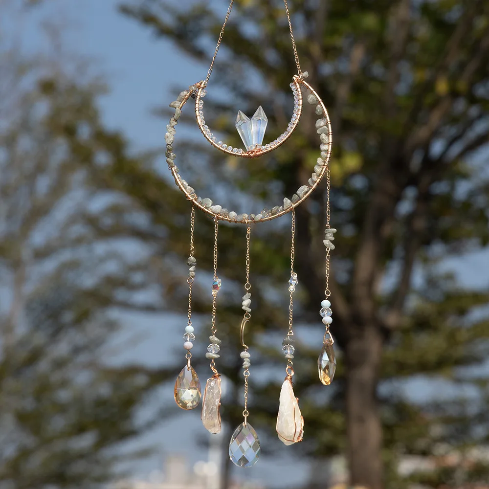 1 pendentif suspendu en cristal, attrape-rêves Arbre de Vie, attrape-soleil, carillon éolien décoratif pour la maison et les jardins - Sans plumes