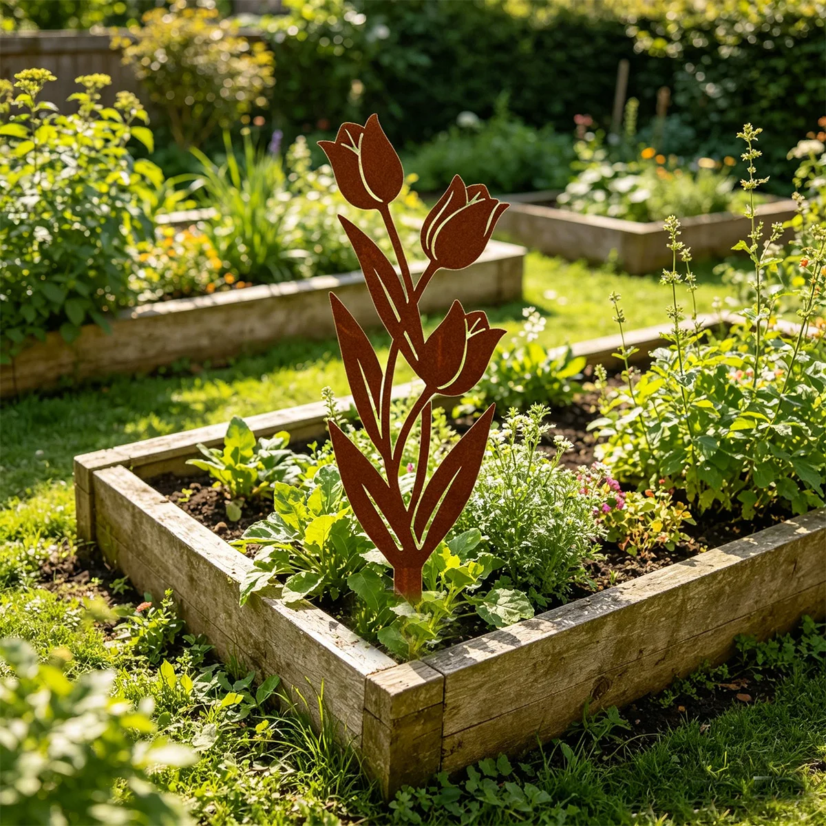 1 piquet décoratif de jardin en fer forgé, piquet de jardin en forme de tulipe, style vintage, s'intègre naturellement à l'environnement du jardin, adapté aux pelouses extérieures, aux jardins de