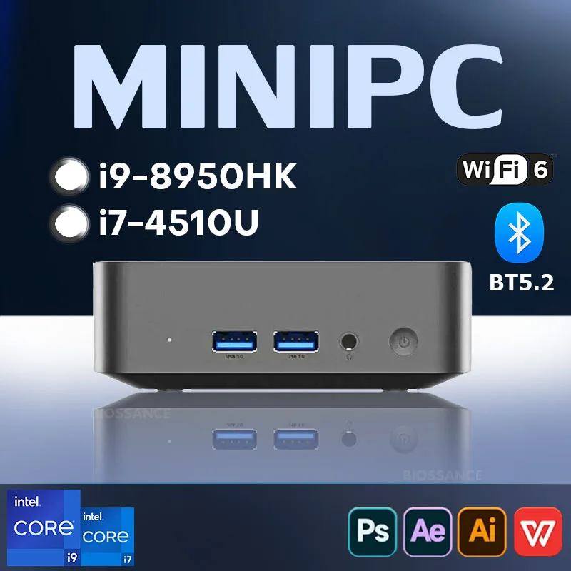 Mini PC Windows 11 Intel Core i9 8950HK/i7 4510U 16 Go de RAM 1 To 2 To SSD Ordinateur de bureau portable WIFI 6 BT 5.2 4K HD Gaming Bureau Étude Mini PC
