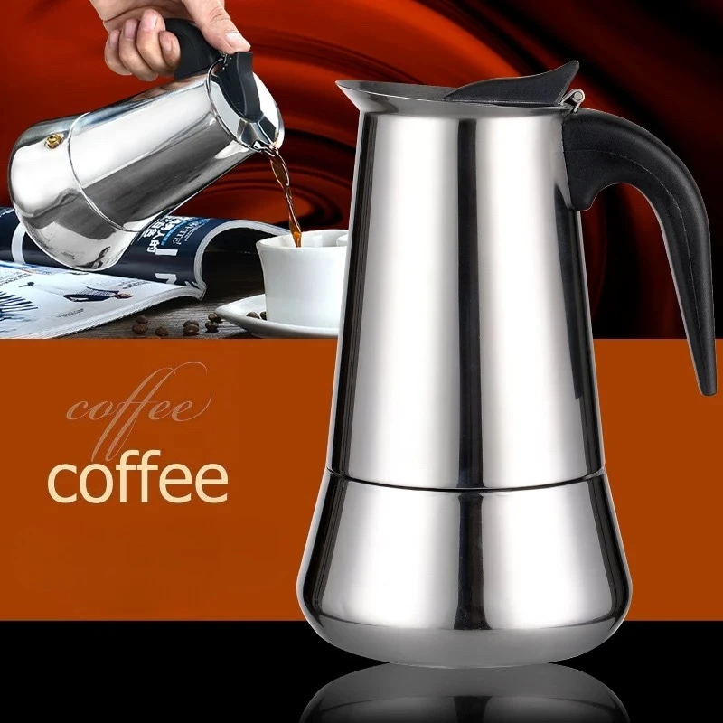 Cafetière Moka en acier inoxydable 2/4/9 tasses, machine à café pour cuisinière, cafetière expresso Moka pour la maison et la cuisine, outil de préparation de latte