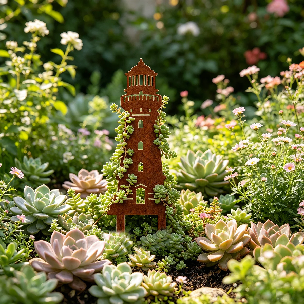 1 piquet décoratif de jardin en fer, décoration artistique en fer, décoration de jardin, design phare, support pour plantes grimpantes, adapté aux pelouses extérieures, aux jardins de cour et aux