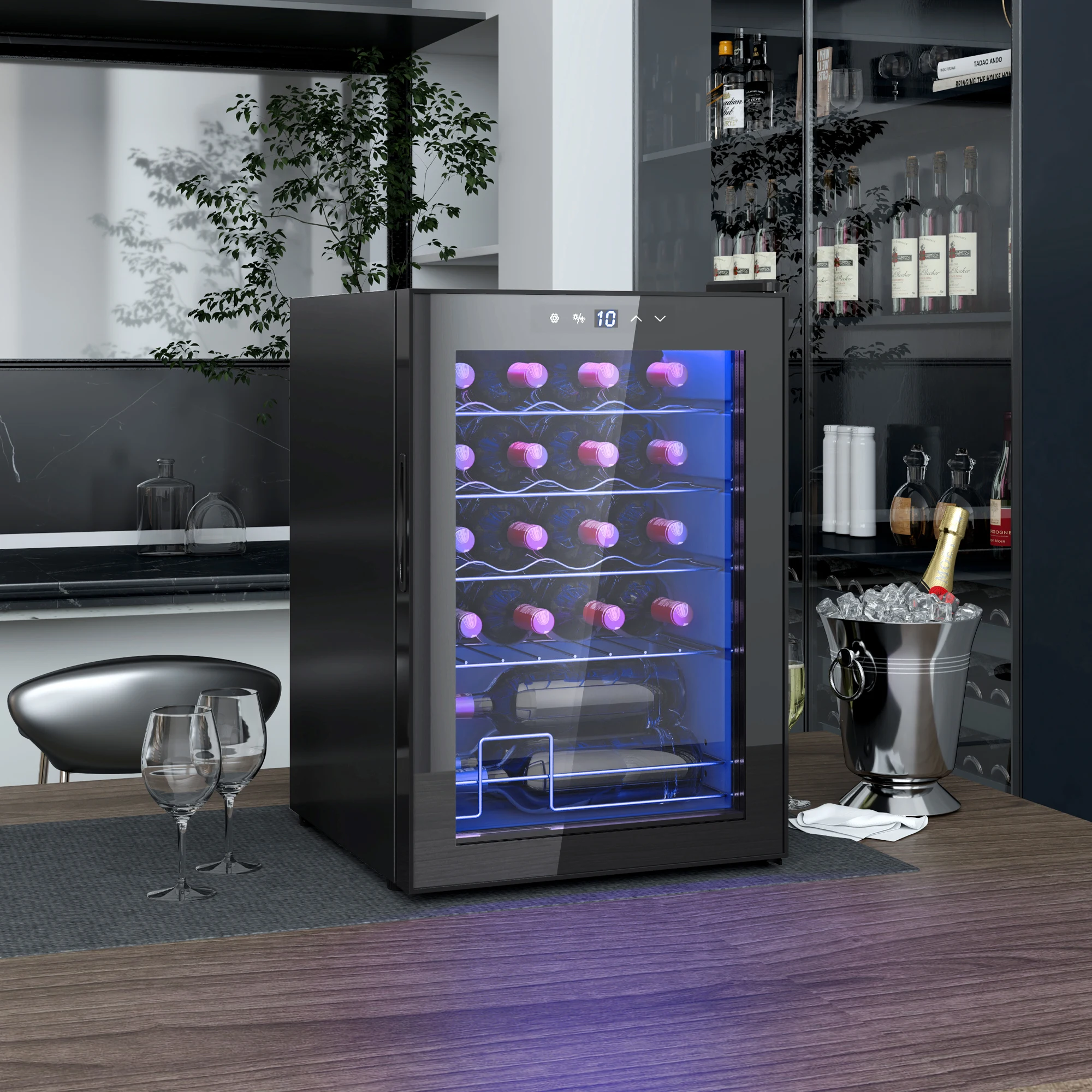 Réfrigérateur à vin HOMCOM en métal, verre trempé 43L x 45 P x 64H cm - Noir