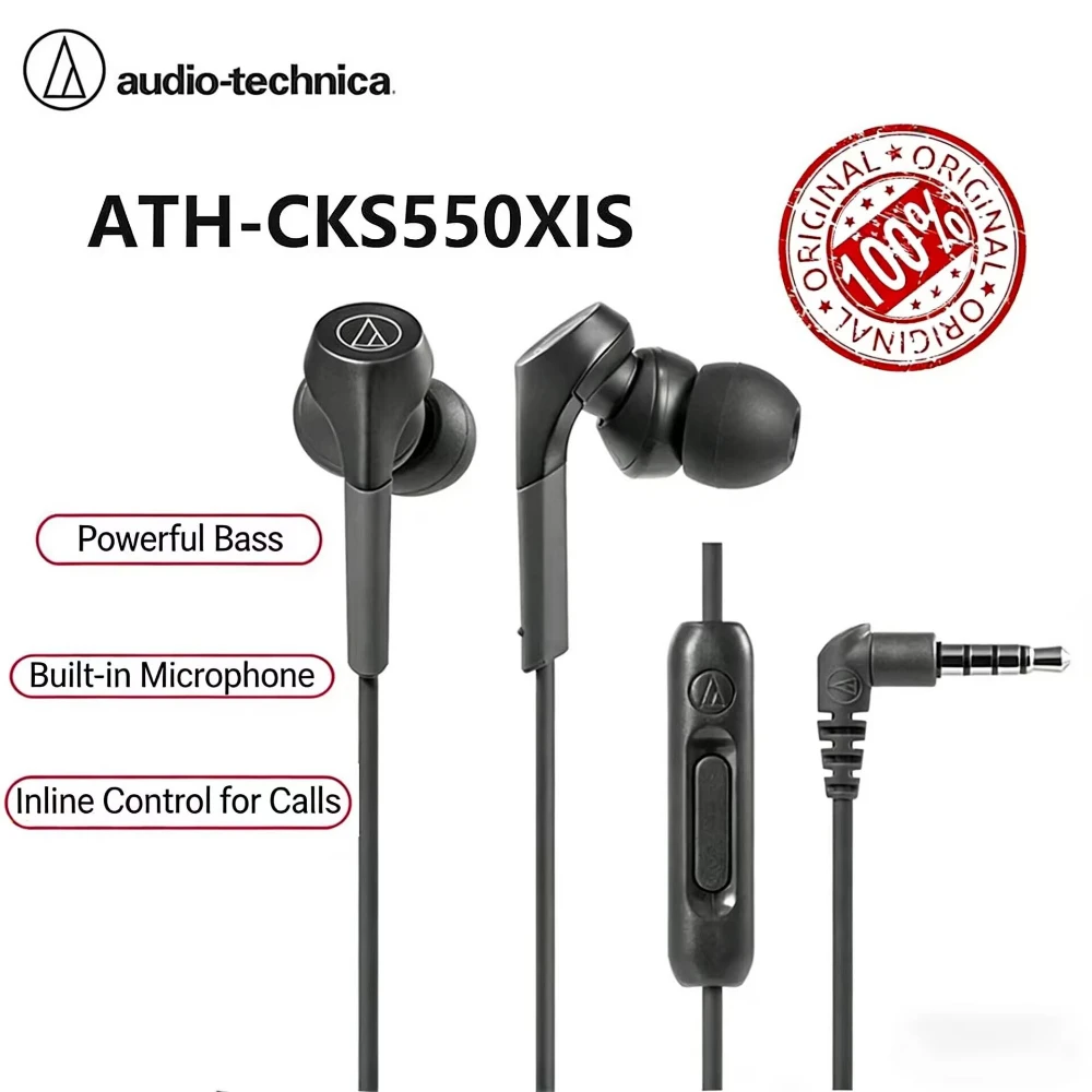 Casque audio filaire intra-auriculaire Audio Technica ATH CKS550XIS original, basses profondes, son HiFi, écouteurs avec micro et contrôle de ligne pour smartphone