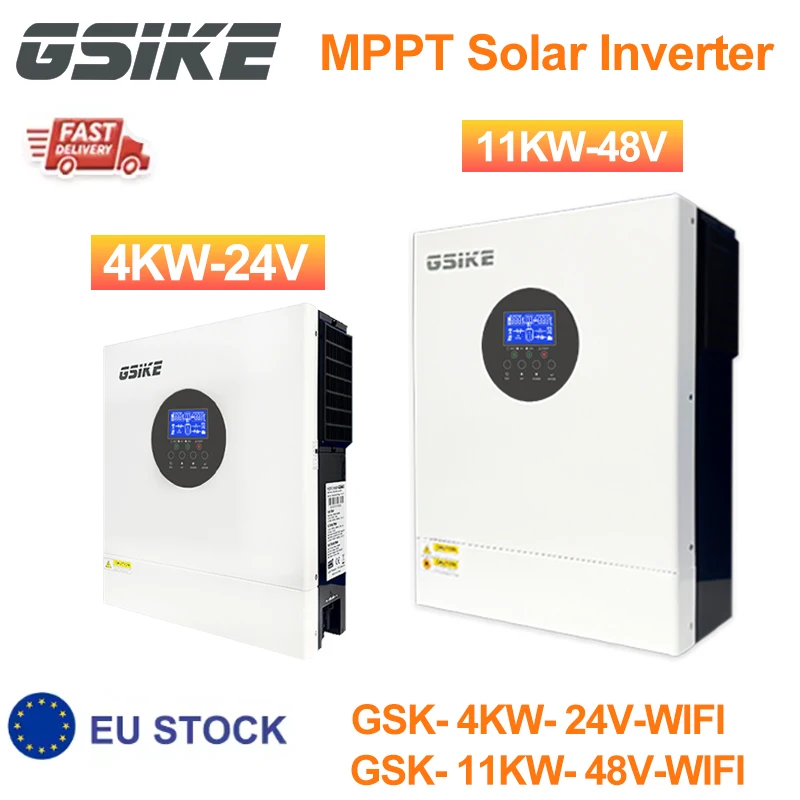 GSIKE 11KW 4KW Onduleur Solaire Hybride 48V Hors Réseau, Onduleur 48V MPPT 24V 230V 110A avec Chargeur, Contrôleur de Charge Solaire BMS, Compatible Panneau Solaire, Onduleur Hybride Hors Réseau/Sur