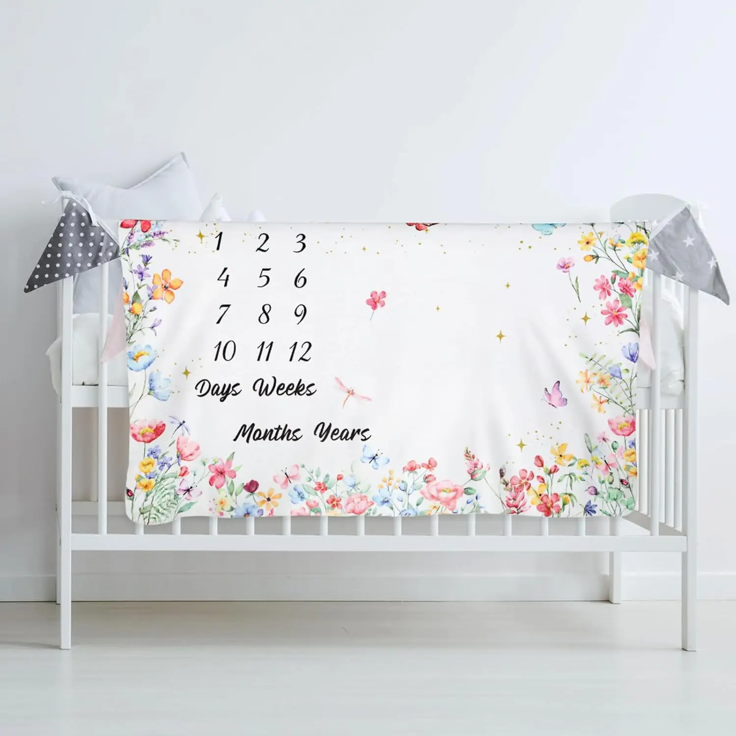 Couverture de développement mensuel pour bébé VIKAMA - Enregistrement de croissance sur 12 mois - Fond de photographie pour nouveau-né - Décoration de chambre de bébé
