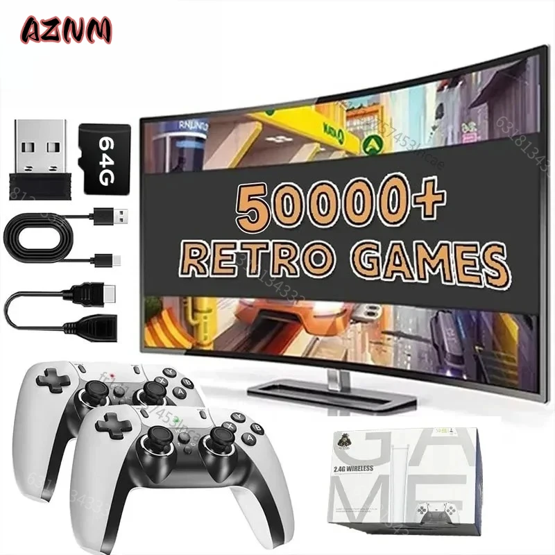Console de jeu portable M15 Game Stick Mini TV, manettes sans fil, jeux vidéo, 64 Go, plus de 20 000 jeux rétro, sortie HD, deux joueurs, pour PS1, etc.