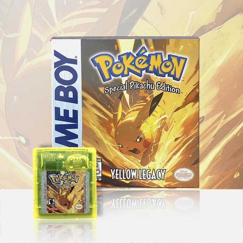 USA Battery Save Pokemon YELLOW LEGACY Box with Tery Game Cartridge Video Game Card Rom Hack English
