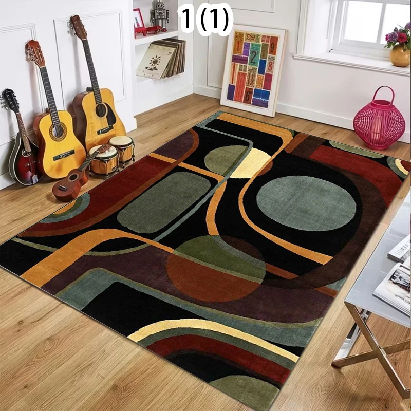 Geometric Carpet Bedroom Retro Carpet Charcoal Anti Slip Carpet Geometric Pattern Bohemian Style Kitchen Restaurant Carpet