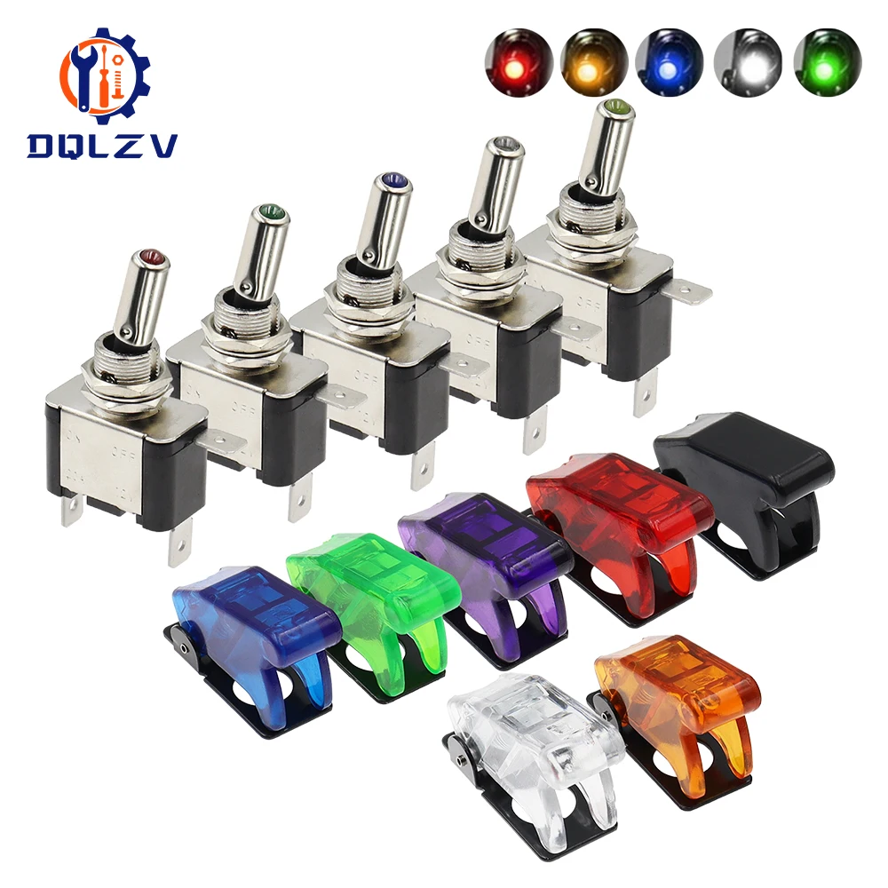 12V 20A SPST Toggle Rocker Switch LED Switch With Protective Cover Car Auto Cover LED Light Toggle Switch Control On/Off RED