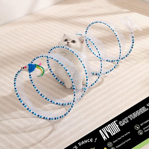 Federtunnel-Spielzeug für Katzen, zusammenklappbarer Spiraltunnel mit Federmaus-Spielzeug für Katzen, Kätzchen, Kaninchen und Welpen in der Wohnung. Image