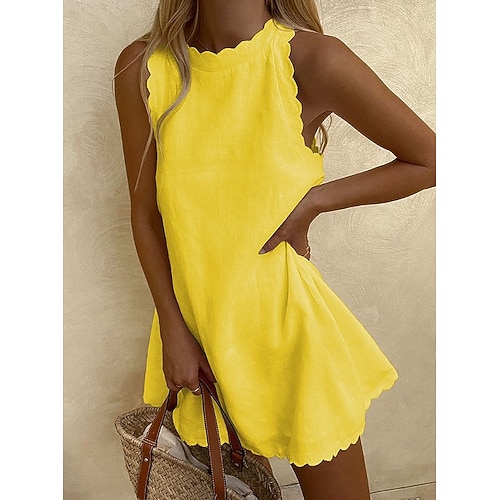 Damen Minikleid Freizeitkleid Westenkleid Sommerkleid Basic Klassisch Täglich Urlaub Normale Passform Einfach Ärmellos Rundhalsausschnitt Gelb Rote Purpur Rosenrot Sommer Frühling Image