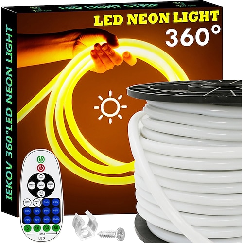 5m 10m 15m Lichtsets 120 LEDs Flexibel Neon 14mm 1 24-Tasten-Fernbedienung 1 Satz Halterung 1 Set Warmweiß Weiß Rot LED-Streifenlicht Party Außenbereich Wasserdicht 220-240 V Image