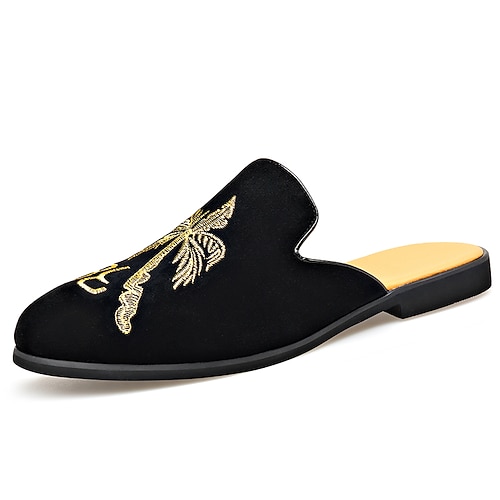 Schwarze, bestickte Herren-Mules, offene Slipper, elegante Slipper für Herren, perfekt für Abende im Resort, Partys, Dinner-Events und modische Anlässe. Image