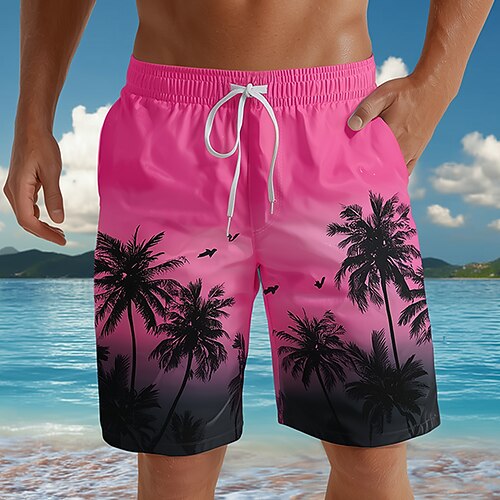 Herren Kokospalme Farbverlauf Tropische Pflanzen Badehosen Badeanzüge Badeshorts Boardshorts Mittlere Taille Hawaiianisch Urlaub Seitentaschen Netzfutter Elastischer Kordelzug in der Taille Designer Image