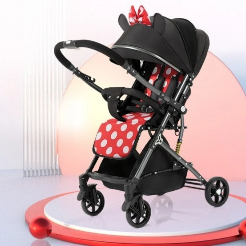 Ultraleichter Zwei-Wege-Kinderwagen zum Sitzen oder Liegen, einfach mit einem Knopf zusammenklappbar, Hochansicht-Regenschirm-Kinderwagen für Neugeborene Image