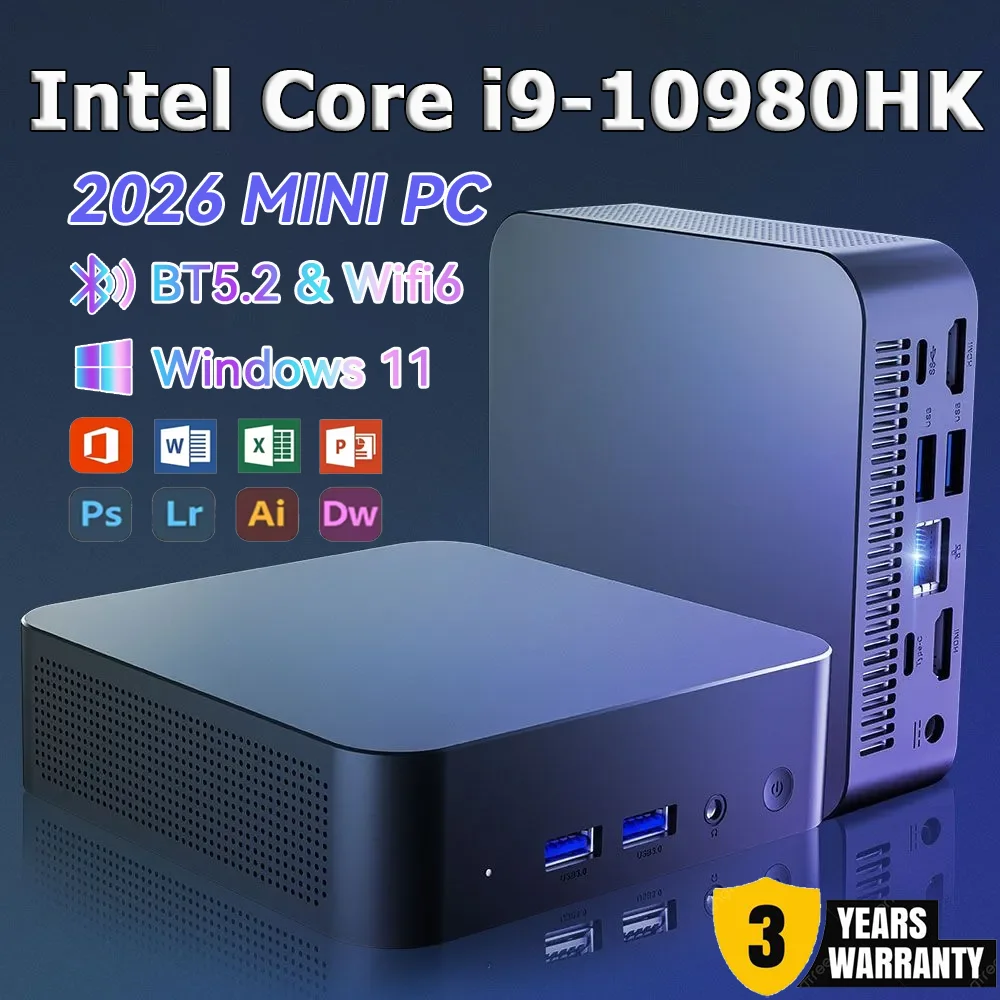 2026 Intel Core i9 10980HK Tragbarer i9 Mini-PC Computer Windows 11 Pro 16GB RAM 1TB M.2 SSD Gaming Mini-Computer