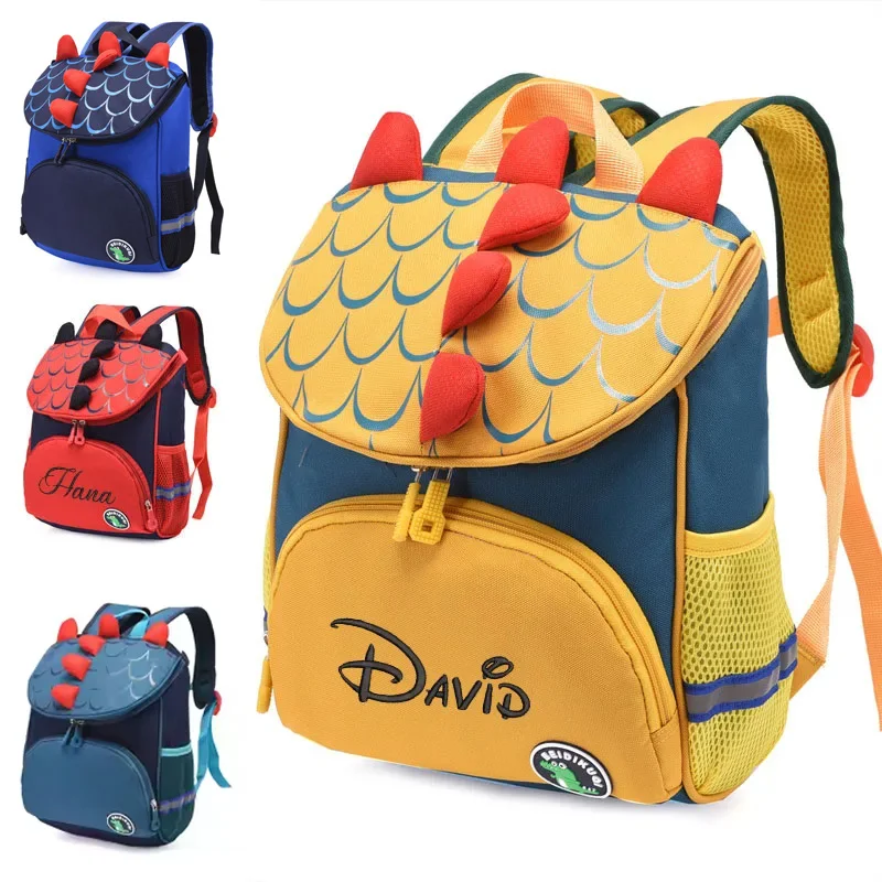 Personalisierter Drachenrucksack mit Namen – bestickte Monogramm-Kinderschultasche | Mehrfarbiges Design, Schulranzen für Jungen/Mädchen Image