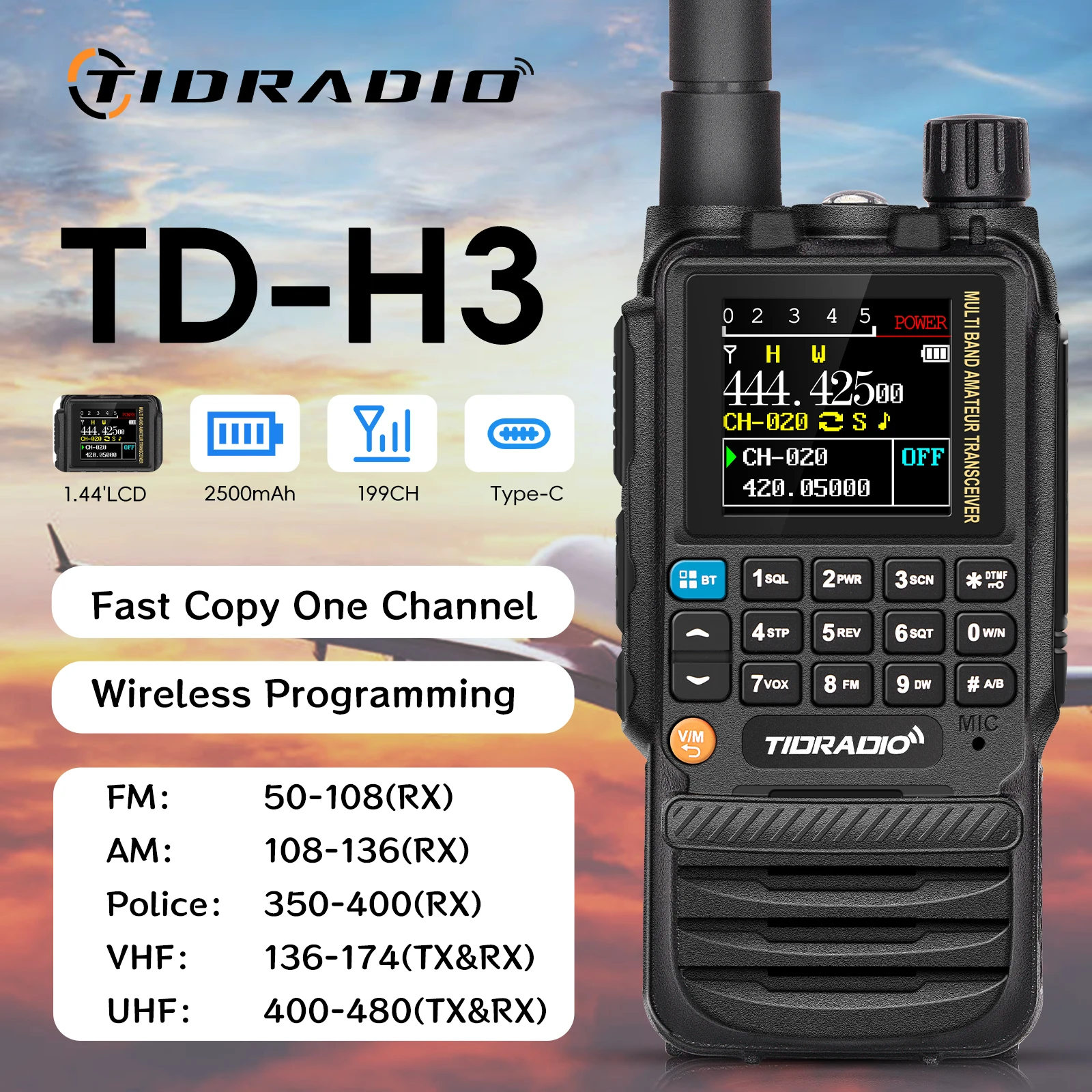 TIDRADIO H3 Radios Walkie Talkie Long Range Phone APP Drahtlose Programmierung Air Band Tow Way Radio Ham Radio Walkie Talkie Image