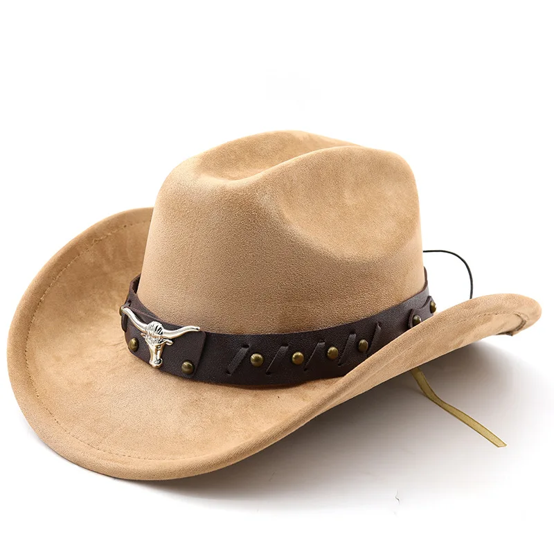 Ochsenkopf Wildleder Western Cowboy Hüte Mann Cowgirl Top Hüte für Party Vintage Garten Hut Cowboy Zubehör Frau Cosplay Hut