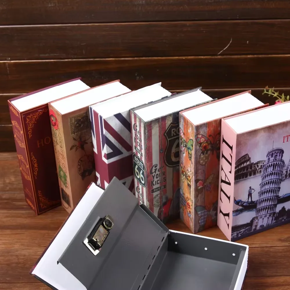 Kreativer Schlüsselschloss-Vintage-Buchsafe, Größe M, versteckte Aufbewahrung, Metall, Stahl, Aufbewahrungsbox für Zuhause, Büro, Geld, Schmuck, Safe, Geschenke