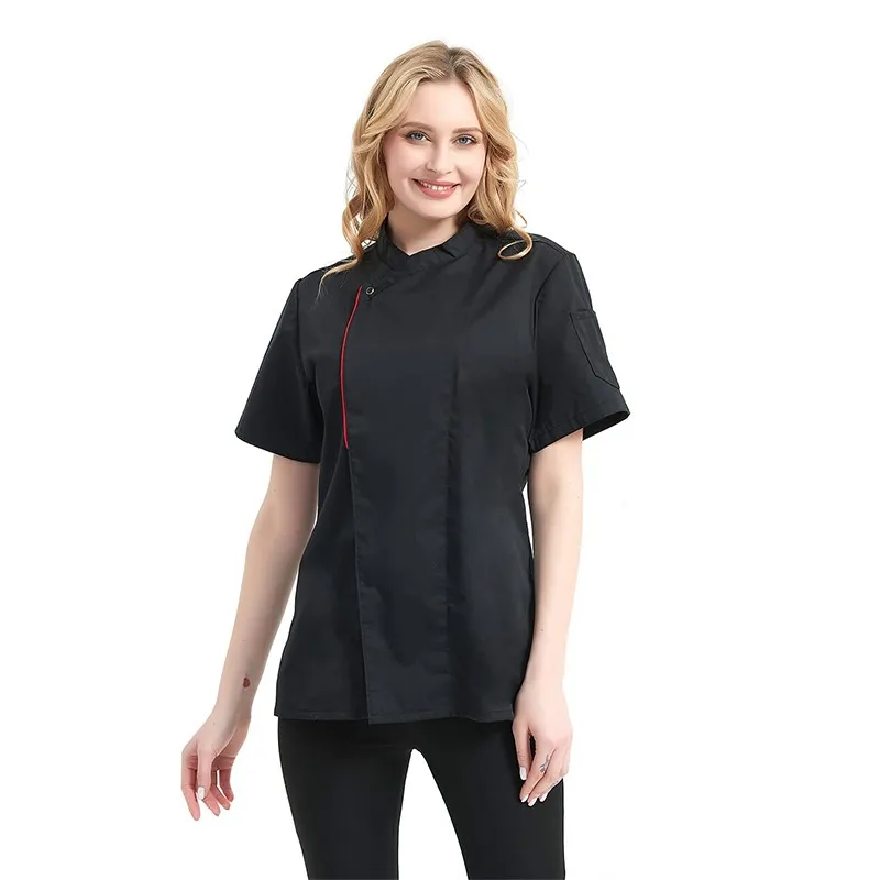 Unisex-Kochuniform für Küche, Hotel, Restaurant, Bäckerei, Koch, Arbeitskleidung, kurzärmeliges Hemd, Kochjacke, Oberteile für Kellneroveralls Image