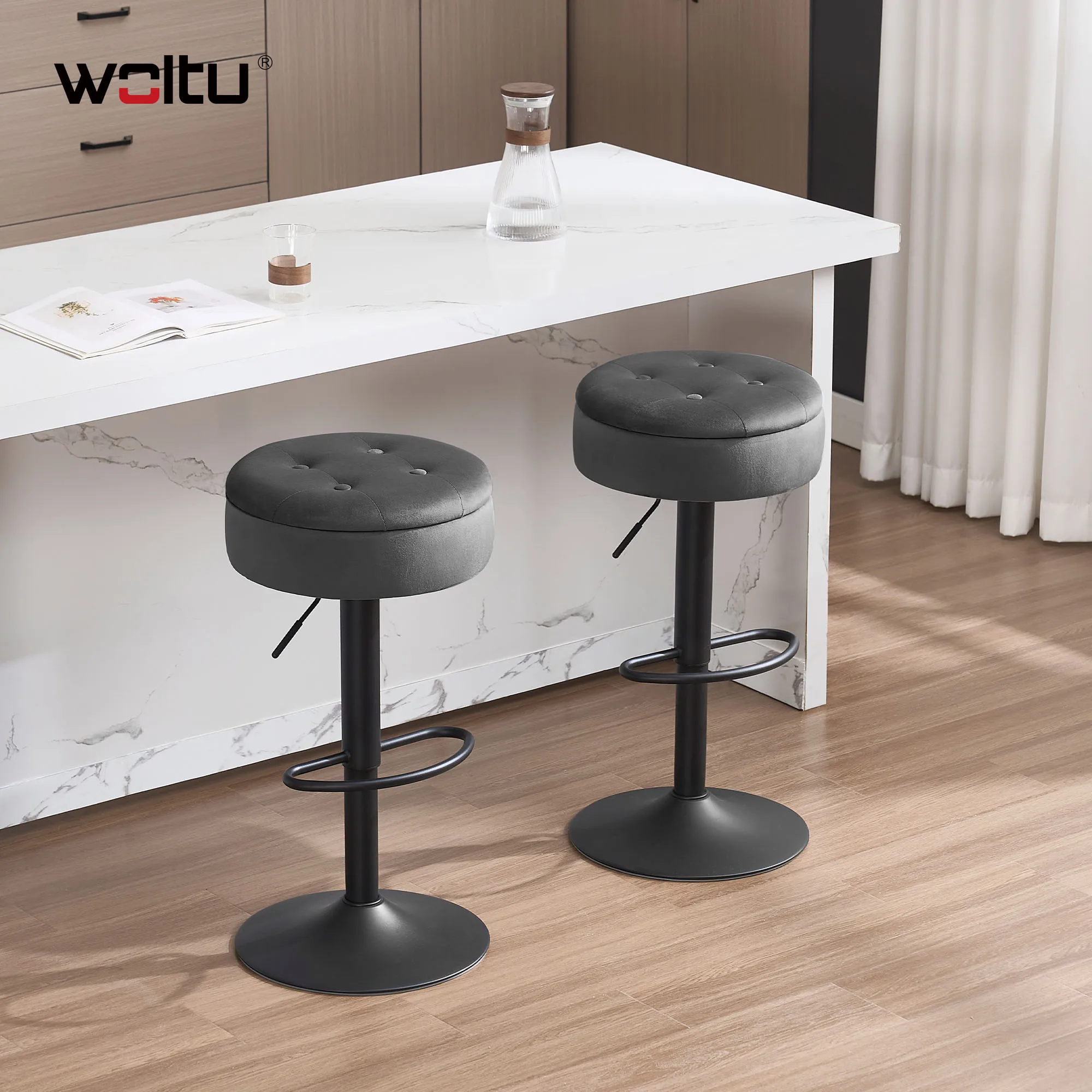 WOLTU 1 Stück Barhocker höhenverstellbar 360° ° Drehbarer Barstuhl mit Rückenlehne, Thekenhocker, Bistrikhocker für Küche, Kneipe