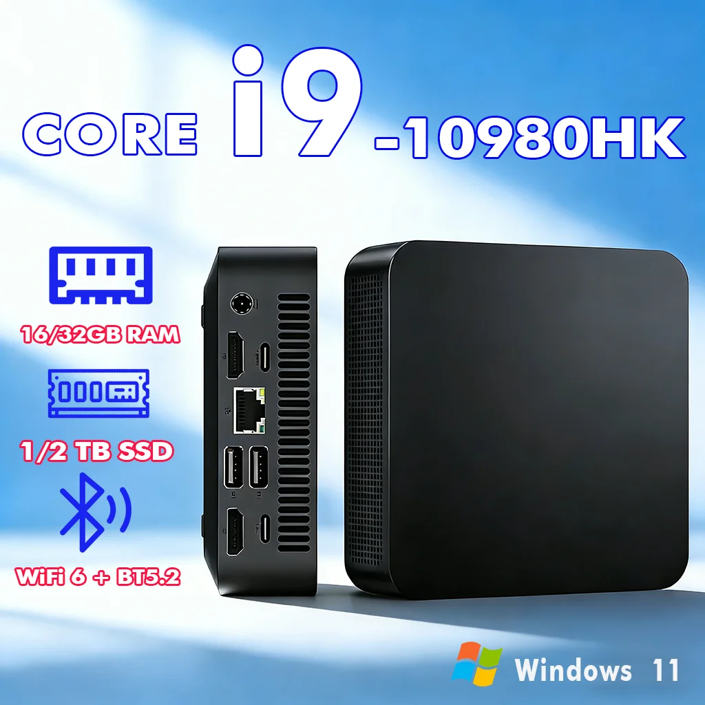 2026 Core i9-10980HK Tragbarer Mini-PC Computer Windows 11 16GB/32GB DDR4 1/2TB SSD Gaming-Computer WiFi 6 USB Büro-Desktop Image