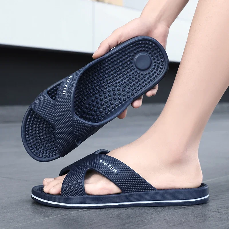 Massage-Badehausschuhe, rutschfest, für Herren, EVA-Slide-Hausschuhe, bequem, rutschfest, für drinnen und draußen, große Schuhe, Größe 47, 48