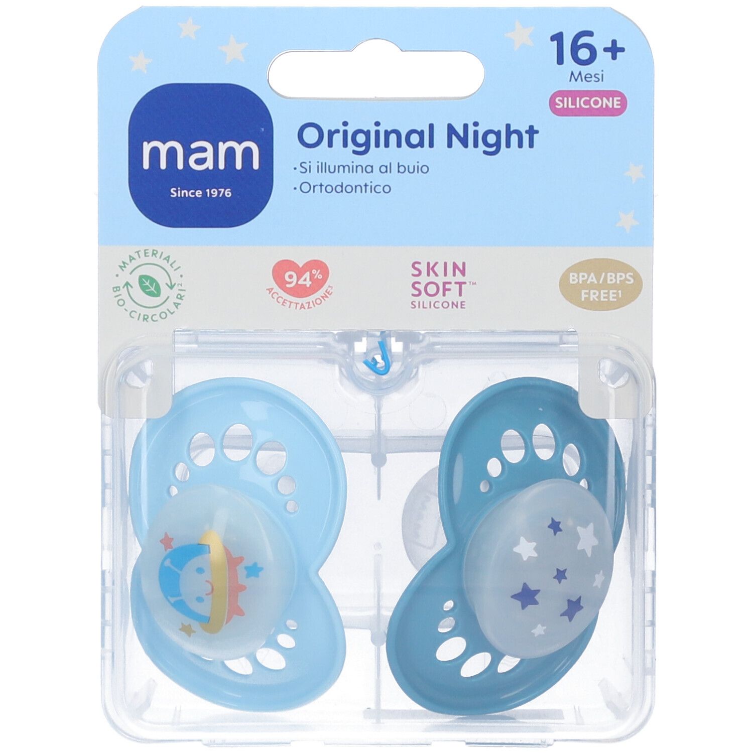 Mam Original Night Succhietti Ortodontici 16+ Mesi Colore Azzurro 2 Pe