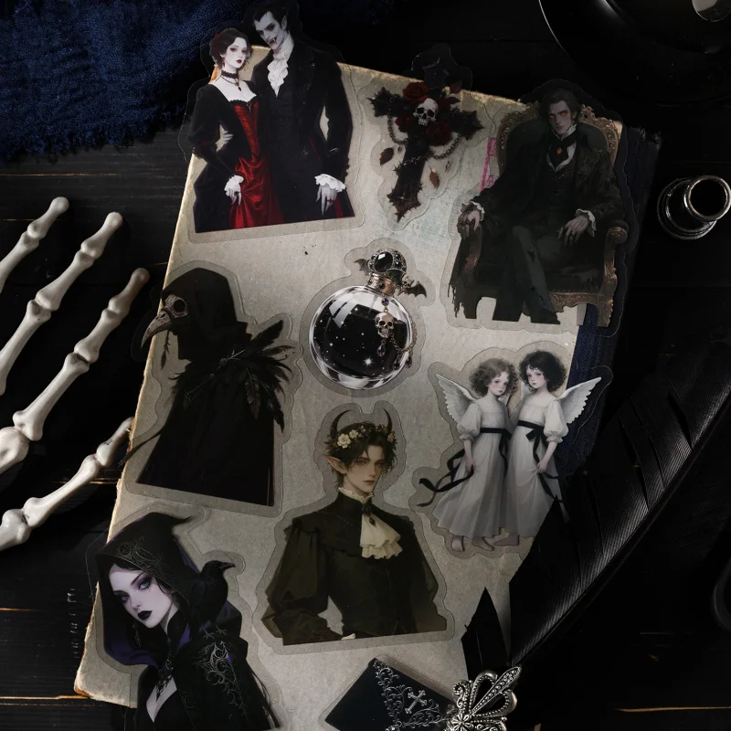 15 Stück dunkle Retro-Gothic-Aufkleber, klassische Gothic-Muster wie Spitze und antike Symbole für Notizbuch-Dekoration, handgefertigtes Handwerk Image