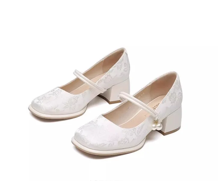 2024 frühling Frauen Schuhe Vintage High Heels Frauen Casual Mary Jane Schuhe Luxus Elegante Chinesischen Stil Kleid Schuhe Starke Ferse
