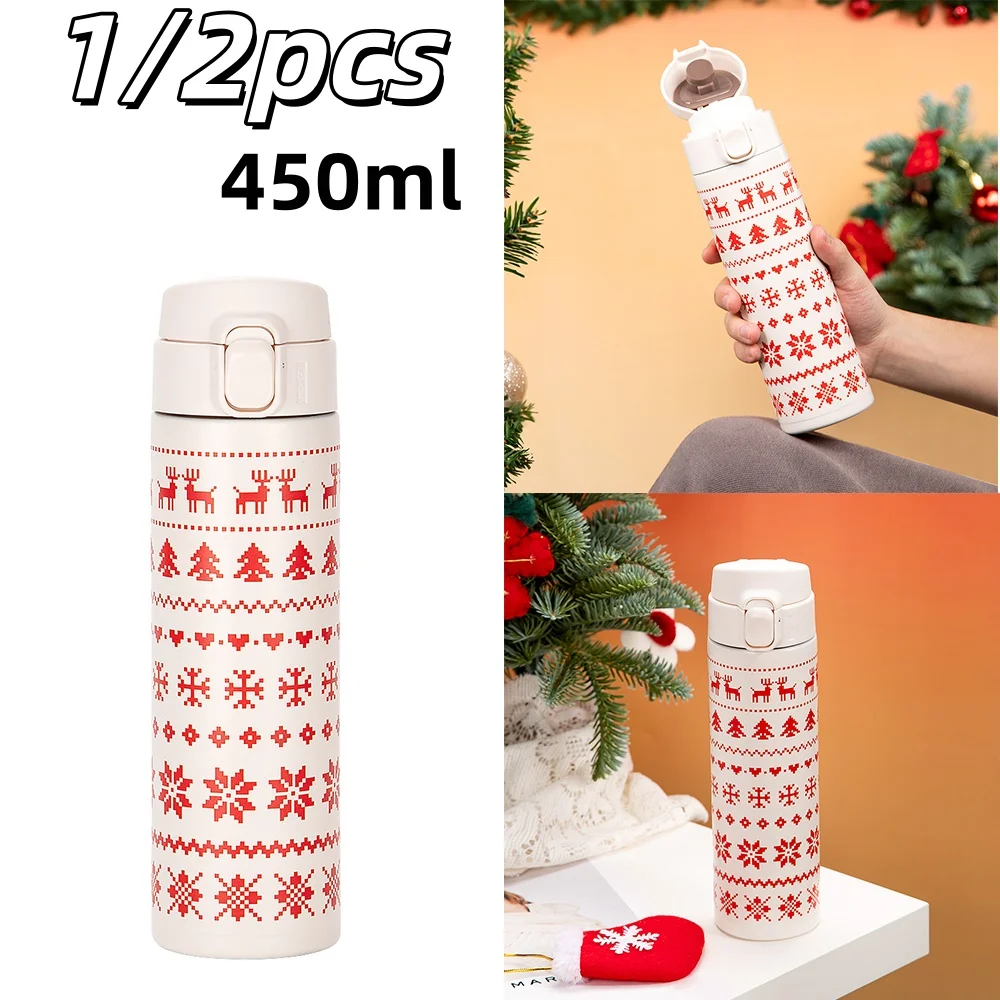 450 ml Weihnachten Elch Schneeflocke Thermos Tasse Tragbare Edelstahl Vakuum Flaschen Wasser Flasche Kalt Heißer Isolierte Weihnachten Geschenk Tasse Image